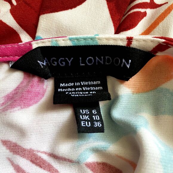 Maggy London Twist Front Sheath Dress Multicolor Tropical Floral US Size 6 - Picture 6 of 7